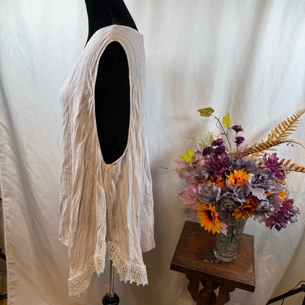 Zac & Rachel 3X Pastel Stripe Sleeveless Tunic Lace Hem Boho Top - Picture 2 of 8